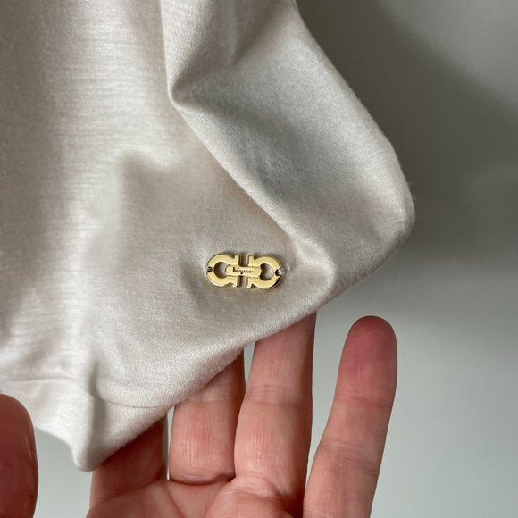 Salvatore Ferragamo Short Sleeve Ruffles Round Neck Casual Blouse Cream Large - Picture 5 of 7